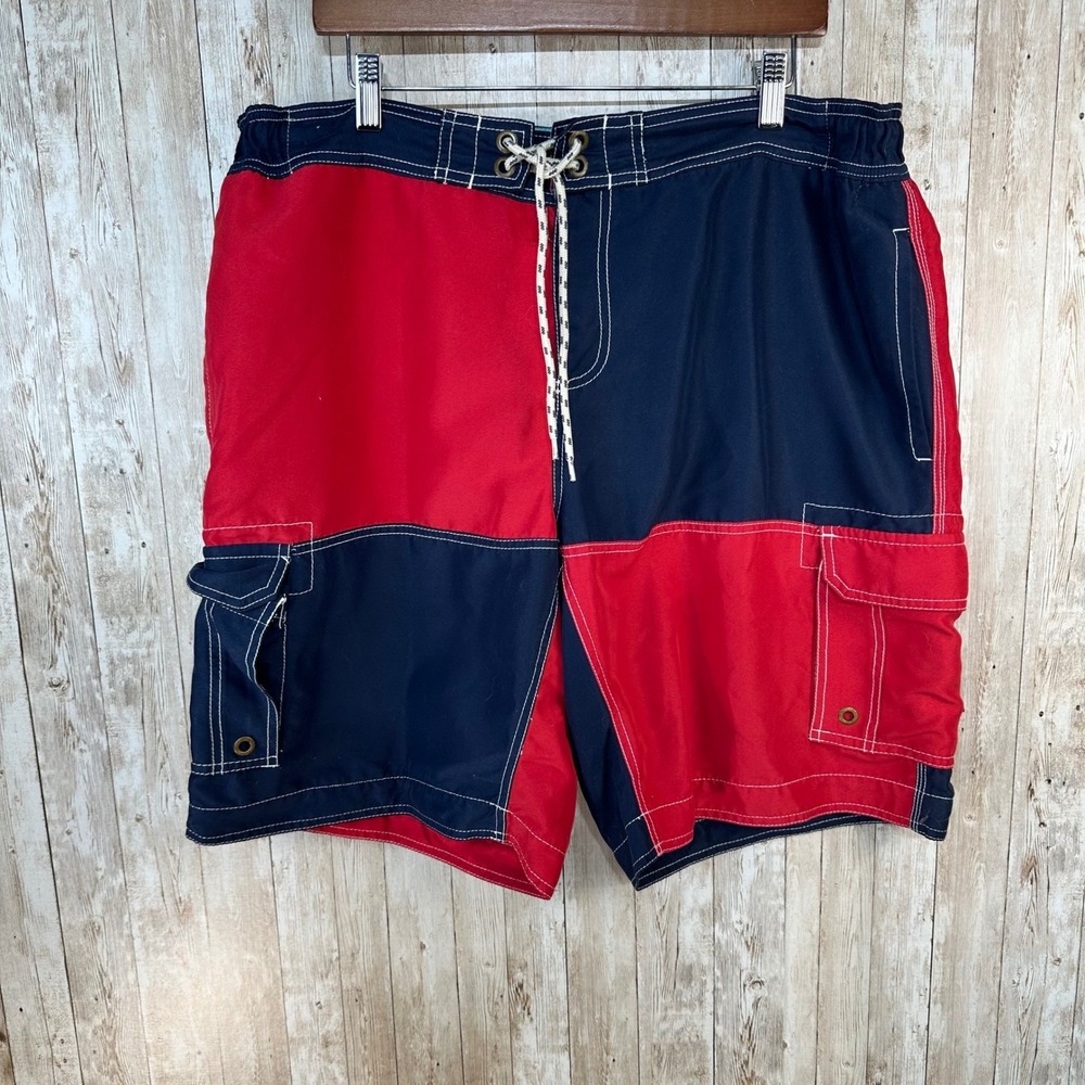 Boden Mens Swim Trunks Size 40 Color‎ Block Red Blue Drawstring Swim Shorts